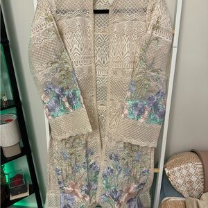 Cream and Blue Floral Lace Cape